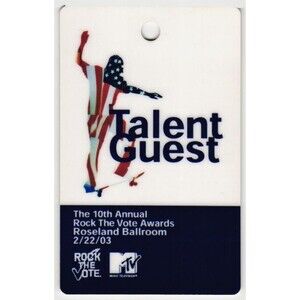 2003 MTV Rock Vote Concert Backstage Laminate Pass Talent Guest Slash New York